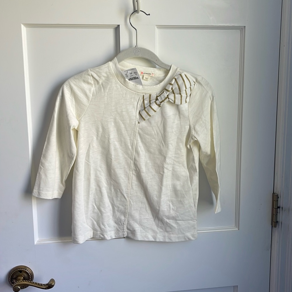 Crewcuts girls long sleeve shirt with bow - color: off white, gold bow- size :10